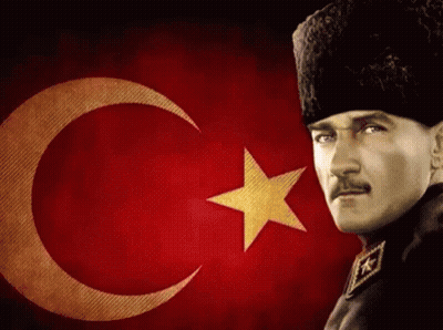 Man With Mustache In Front Of Crescent Moon Flag GIF