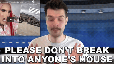 Man With Mustache In Front Of Screen Saying Please Don't Break Into Anyone's House GIF