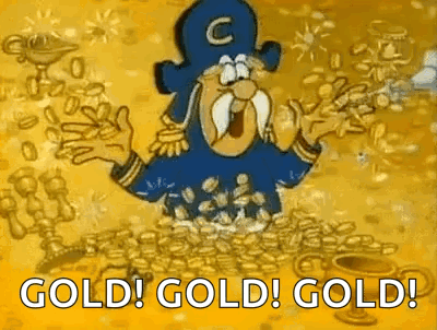Man With Mustache In Gold Coins GIF