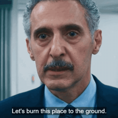 Man With Mustache In Suit Says Let's Burn This Place GIF