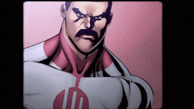 Man With Mustache In Superhero Costume With ID GIF