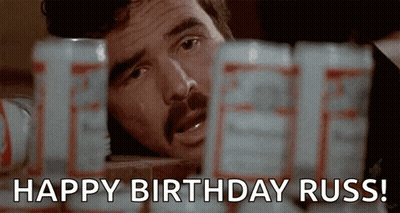 Man With Mustache Looking At Beer Cans Happy Birthday Russ GIF