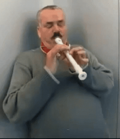 Man With Mustache Playing Recorder In Bathroom GIF