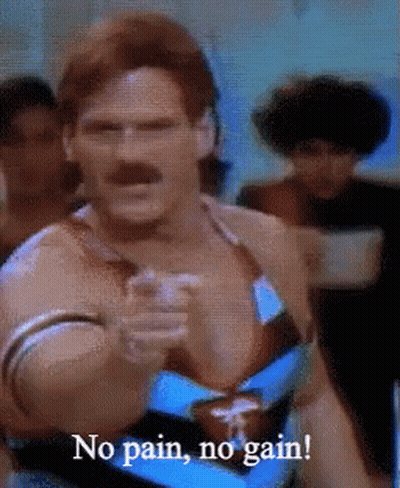 Man With Mustache Pointing No Pain No Gain