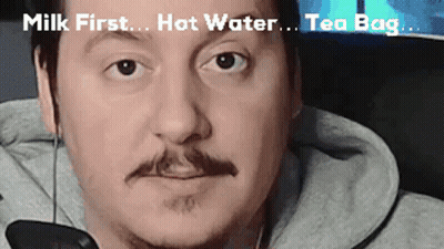Man With Mustache Saying Milk First Hot Water Tea Bag GIF