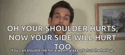 Man With Mustache Saying Oh Your Shoulder Hurts Now Your Side Will Hurt Too GIF