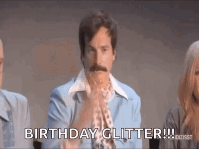 Man With Mustache Says Birthday Glitter GIF