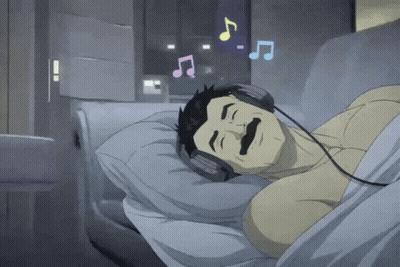 Man With Mustache Sleeping In Headphones GIF