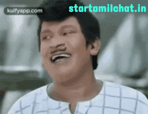 Man With Mustache Smiling In Front Of Starttamilchat.in GIF