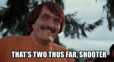 Man With Mustache Smiling That's Two Thus Far Shooter GIF