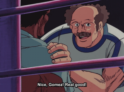 Man With Mustache Talking To Another Man Saying Nice Gomez Real Good GIF