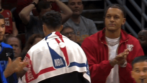 Man With NBA Towel Applauding Another Man GIF