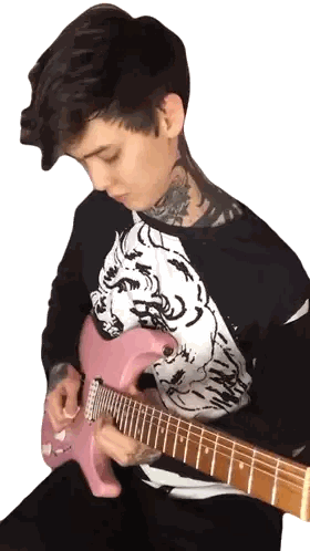 Man With Neck Tattoo Playing Pink Guitar Sticker