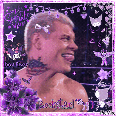 Man With Neck Tattoo Surrounded By Purple Flowers Rockstar GIF