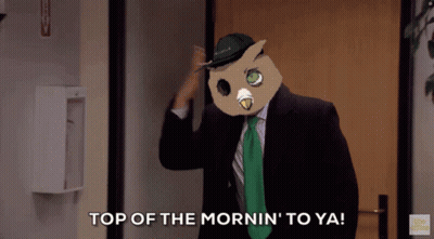 Man With Owl Mask Says Top Of The Mornin To Ya GIF