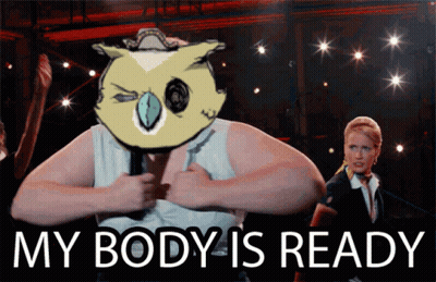 Man With Owl on Head Saying My Body Is Ready