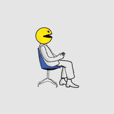 Man With Pac Man Face Sitting GIF