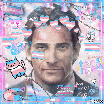 Man With Pink And Blue Hearts Saying Love Trans Rights GIF