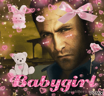 Man With Pink Bow Surrounded By Hearts Babygirl GIF