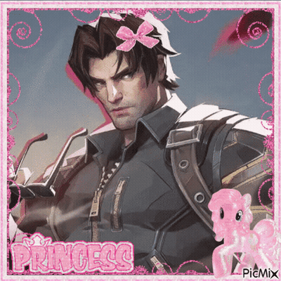 Man With Pink Bow Surrounded By Pink Swirls Saying Princess GIF