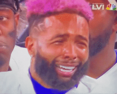 Man With Pink Hair And Beard Crying On TV Screen GIF