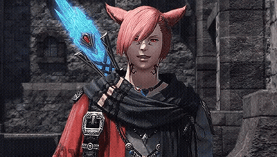 Man With Pink Hair And Red Eyes Holding Blue Sword GIF
