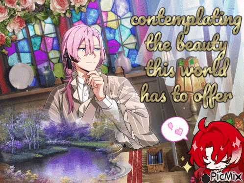 Man With Pink Hair Contemplating Beauty This World GIF