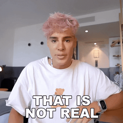 Man With Pink Hair In White Shirt Saying That Is Not Real GIF