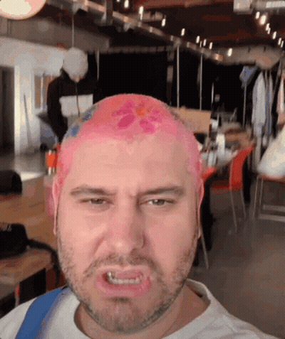 Man With Pink Hair Making Funny Face GIF