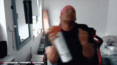 Man With Pink Headband Holding Spray Bottle In Front Of Mirror Justfanum GIF