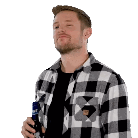 Man With Plaid Shirt Holding Beer Sticker