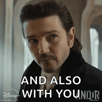 Man With Ponytail And Beard Says And Also With You GIF