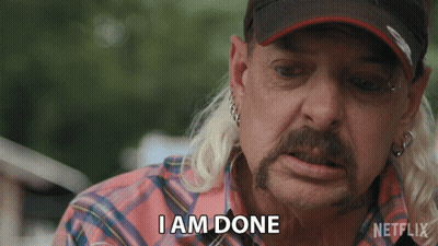 Man With Ponytail And Hat Says I Am Done GIF