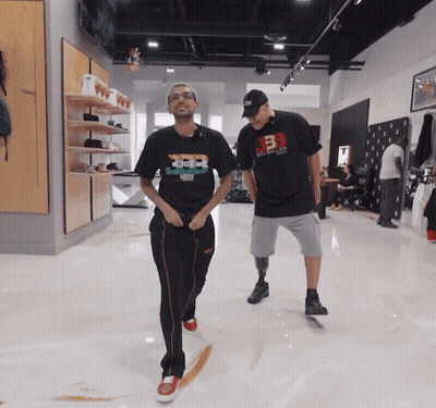 Man With Prosthetic Leg Wearing BB T-Shirt GIF