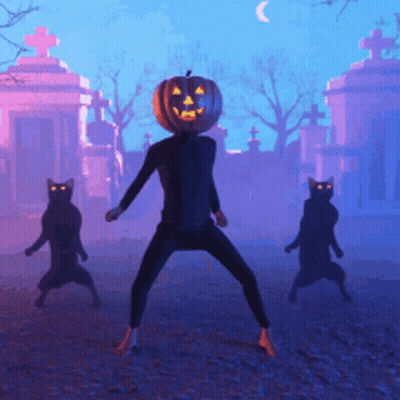 Man With Pumpkin Head Dancing In Cemetery GIF