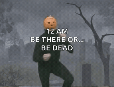 Man With Pumpkin Head Dancing In Cemetery 12 AM Be There Or Be Dead GIF
