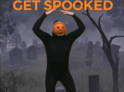 Man With Pumpkin Head Dancing In Cemetery Get Spooked GIF