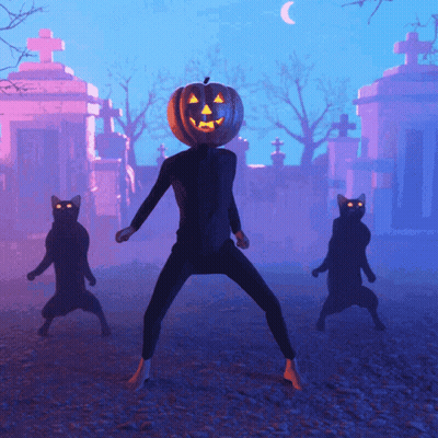 Man With Pumpkin Head Dancing In Cemetery GIF