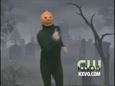 Man With Pumpkin Head Dancing In Cemetery Sponsored By KXVO.com GIF