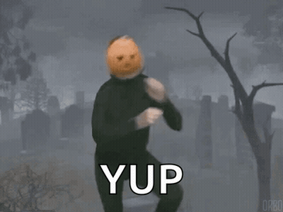 Man With Pumpkin On Head Dancing In Cemetery Saying Yup GIF