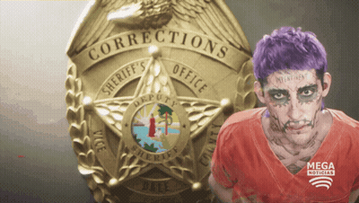 Man With Purple Hair And Corrections Badge GIF