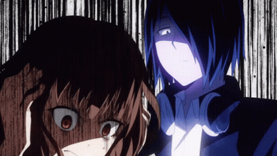 Man With Purple Hair And Woman With Red Eyes GIF