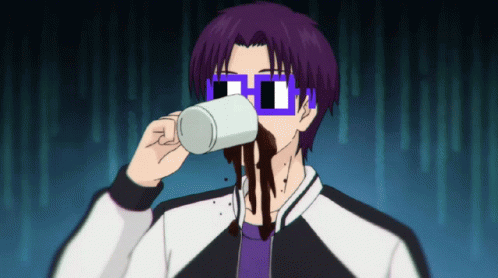 Man With Purple Hair Drinking Mug GIF