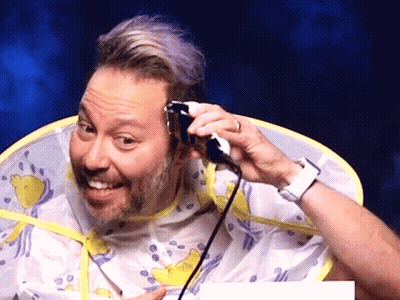 Man With Purple Hair Getting Haircut With Clipper GIF