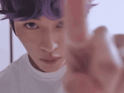 Man With Purple Hair Pointing At Camera GIF