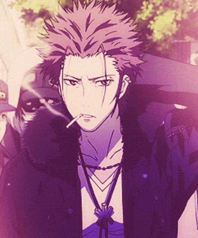 Man With Purple Hair Smoking Cigarette Wearing Necklace GIF