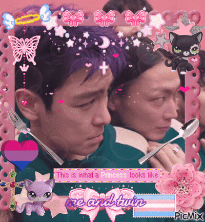 Man With Purple Hair Surrounded By Pink Frame GIF