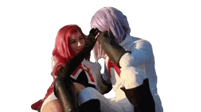 Man With Purple Hair Touching Woman With Red Hair Sticker