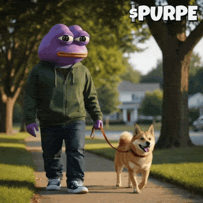 Man With Purple Head Walking A Dog GIF