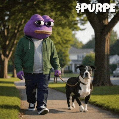 Man With Purple Head Walking Dog GIF